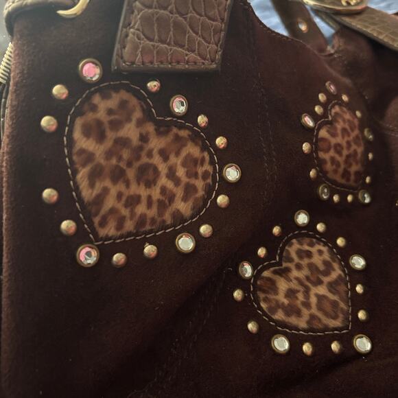 Lucidity Y2K Leopard Heart Suede Rhinestone Shoulder Bag 🤎✨ - Picture 8 of 8